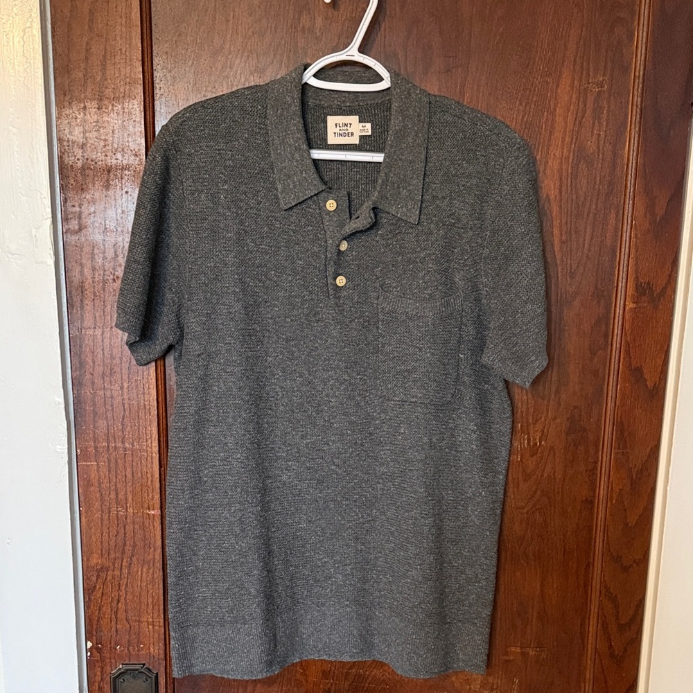 Flint and Tinder Cotton Linen Sweater Polo - Charcoal, Medium